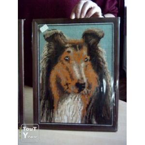 Canevas "Chien Colley" Fait Main Et Encadr&eacute;. - Occasion
