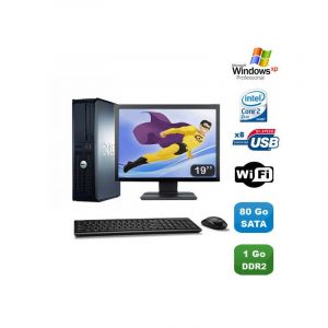 Lot PC DELL Optiplex 760 DT Intel E8400 3Ghz 1Go DDR2 80Go WIFI XP Pro + 19 - Occasion
