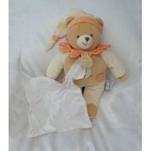 Doudou Peluche Ours Beige Orange Mouchoir Blanc Doudou Et Compagnie - Occasion