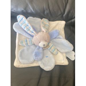 DOUDOU ET COMPAGNIE PLAT LAPIN BLANC BLEU RAY&Eacute; P&Eacute;TALE C&Eacute;LESTIN MON DOUDOU &Agrave; MOI 20*20CM - Occasion