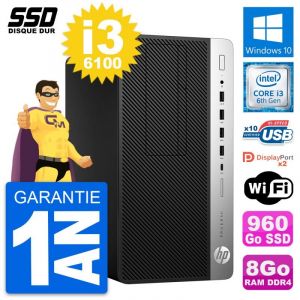 PC Tour HP ProDesk 600 G3 Intel Core i3-6100 RAM 8Go SSD 960Go Windows 10 Wifi - Occasion