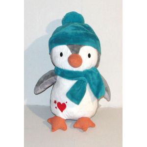 peluche pingouin françoise saget bonnet echarpe bleu doudou 30 cm - Occasion