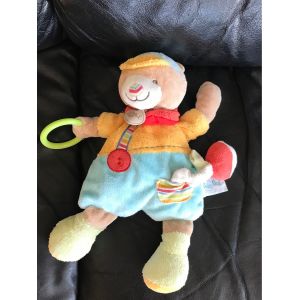 Doudou Ours Simon Jaune Bleu Rouge Vert Hochet Radis Baby Nat 27cm - Occasion
