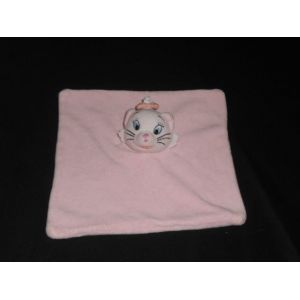 Doudou Plat Carré Chat Marie - Les Aristochats - Rose Blanc - Grelot- Disney Carrefour - Occasion