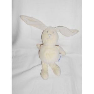 Doudou Lapin Jaune Ecru Creme Beige Broderie Gris 18cm Sans Les Oreilles Pommette Intermarche - Occasion