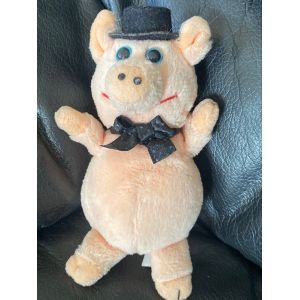 Doudou peluche cochon chapeau et ruban noir paulmann erberhard 17cm - Occasion