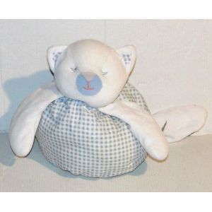 doudou chat boule blanc bleu &agrave; pois envog - Occasion
