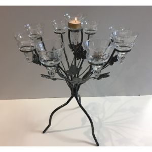 Atypique Grand Soliflore à 9 Lumières Bougeoir Chandelier Candélabre Verre Métal - Occasion