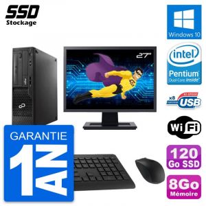 PC Fujitsu E510 DT Ecran 27" Pentium G2020 RAM 8Go SSD 120Go Windows 10 Wifi - Occasion