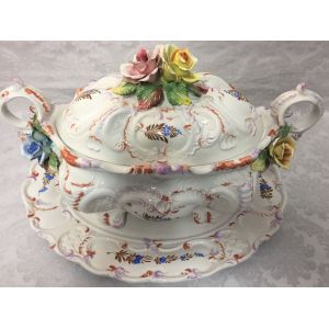 Plat De Service Soupiere Ancienne Italienne Faïence Rococo Kitch Decor Barbotine - Occasion