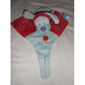 Doudou Attache Sucette Tetine Tex Baby Carrefour Chien Plat Losange Bleu Rouge Ballon Blanc Capuche Bruit De Papier Oreille Carreaux Vichy Col Violet - Occasion