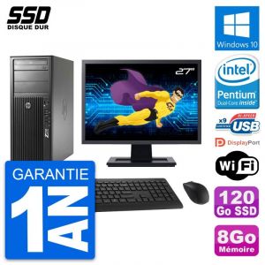PC Tour HP Z210 Ecran 27" Intel Pentium G630 RAM 8Go SSD 120Go Windows 10 Wifi - Occasion