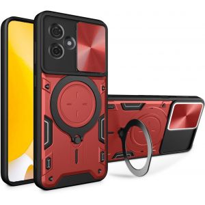 Coque Pour Motorola Moto G54 5g, Housse Antichoc Tpu/Pc Étui Ave Porte-Bague Invisible Et Couvercle De Caméra Coulissant, Rouge - Occasion
