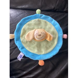 Chien doudou rond plat bleu et vert chicco 29cm - Occasion