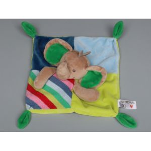 Doudou Éléphant Plat Beige Bleu Vert Nicotoy - Occasion