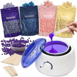 Kit Epilation Cire,L Chauffe Cire Epilation Pour Femme Avec 400g Épilation Perles De Cire,30 Bâtonnets De Cire Appareil Epilation Cire Pour Tout Le Corps,Jambes,Visage,Aisselles - Occasion