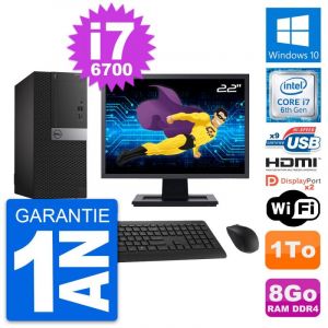 PC Tour Dell 7050 Ecran 22" Core i7-6700 RAM 8Go Disque 1To HDMI Windows 10 Wifi - Occasion