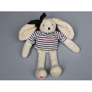 Doudou Lapin Blanc Tee Shirt Rayé Bleu Noeud Orange Marèse - Occasion
