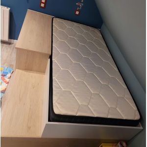 KRIC Lit combin&eacute; enfant -Ch&ecirc;ne naturel et blanc - Bureau et rangement 90x190 cm + sommier + matelas - Occasion