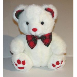 Peluche Ours Blanc Golden Bear Noeud Papillon Écossais Doudou Ourson 1996 - Occasion