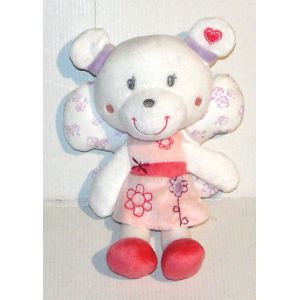 doudou ours souris robe rose ail&eacute;e pommette peluche 20 cm - Occasion
