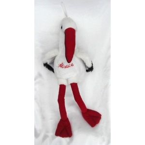 Peluche Cigogne Blanc Rouge Et Noir Broderie Alsace 49 Cm - Occasion