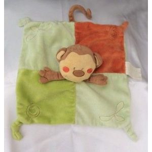 Doudou Peluche Plat Singe Marron Vert Orange Kimbaloo - Occasion