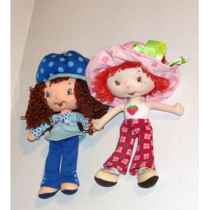 Charlotte Aux Fraises Et Son Amie Lot De 2 Doudou Peluche Ou Poupée De Chiffon 24cm Bandai 2004 - Occasion