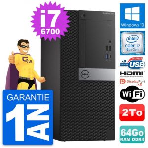 PC Tour Dell OptiPlex 7050 Core i7-6700 RAM 64Go Disque 2To HDMI Windows 10 Wifi - Occasion