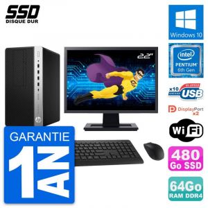 PC Tour HP ProDesk 600 G3 MT Ecran 22" G4400 RAM 64Go SSD 480Go Windows 10 Wifi - Occasion