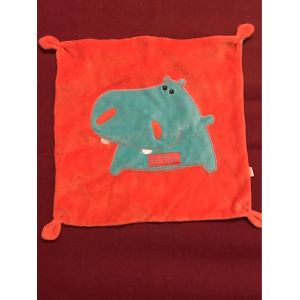 Doudou Plat Popo L'hippo Dpam Carré Orange Vert Rayé Hippopotame Du Pareil Au Même 27 Cm - Occasion