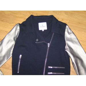 Blouson Kookai Style Perfecto Noir Et Simili Cuir Argenté 38 Neuf - Occasion