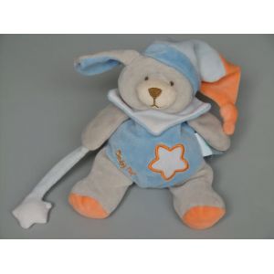 Doudou chien Baby Nat' bleu orange luminescent &eacute;toile bonnet - Occasion