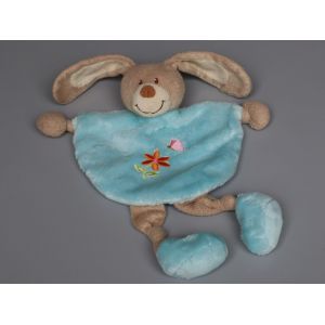 Doudou lapin plat bleu papillon fleur Tex - Occasion
