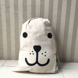 couleur E Sac à linge en coton à motif de rayures d'animaux, joli panier à linge, sac de rangement en toile pour jouets à la maison, sac de rangement pour vêtements sales à cordon - Occasion