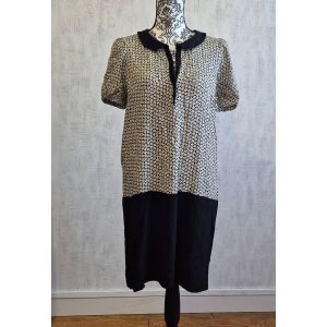 Robe Noire Et Crème Fleurie À Col Claudine Manches Courtes Pablo Gérard Darel T.40 - Occasion