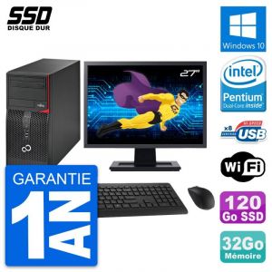 PC Tour Fujitsu P520 Ecran 27" Intel G3220 RAM 32Go SSD 120Go Windows 10 Wifi - Occasion
