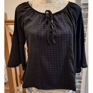 Blouse Noire Fluide &Agrave; Empi&egrave;cement De Macram&eacute; - Occasion