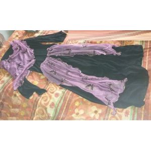 Ensemble De Soirée Noir Voilage Violet Papillon Taille 44 - Occasion