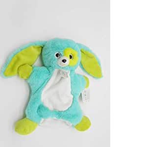 Doudou Peluche Marionnette Lapin - Collection Miniz Oh Studio - Bleu Vert Turquoise Et Blanc - 28 X 22 Cm - Occasion