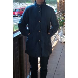 Manteau Long 82 Cm - Bleu Marine - En Polaire - Taille 38 - Col Officier - Marque Gabriella Vincenza - Occasion