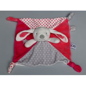 Doudou Lapin Plat Blanc Gris Rose Obaïbi - Occasion