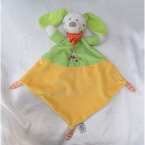 Doudou Peluche Plat Losange Lapin Jaune Vert Pois Echarpe Orange Mots D'Enfants - Occasion