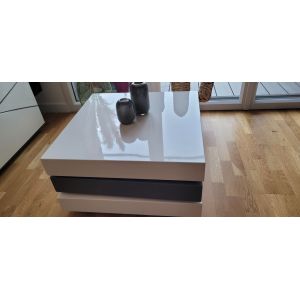 Table Salon Basse Laque Blanche Tiroirs Et Sur Roulettes - Occasion