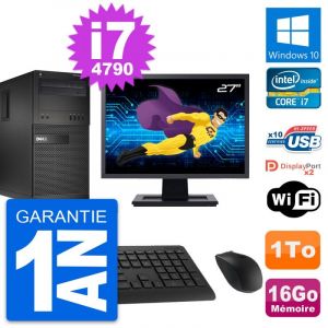 PC Tour Dell XE2 MT Ecran 27" Intel i7-4790 RAM 16Go Disque 1To Windows 10 Wifi - Occasion