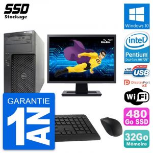 PC Tour Dell T1650 MT Ecran 22" Intel G2020 RAM 32Go SSD 480Go Windows 10 Wifi - Occasion