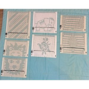 Lot De 7 Cartes Perfor&eacute;es Pour Machine &Agrave; Tricoter Passap &Eacute;lectronique Automatique Brother Silver Reed Toyota Singer Phildar D&eacute;co Feuille Poin&ccedil;onn&eacute; Lion, Fleur, &Eacute;l&eacute;phant Motifs Divers - Occasion