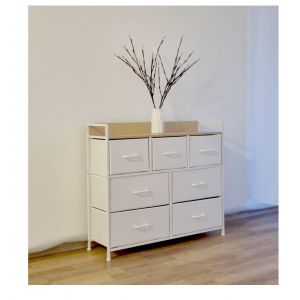 Commode Blanc Structure Metal Meuble Bois Polyvalent Chiffonnier 7 Tiroirs Armoire Poigné Mobilier Casier Tissu Lingère Stable Pied Réglabl Montag Facil Chambre Dressing Salon Entrée Sdbain 98x85x29cm - Occasion