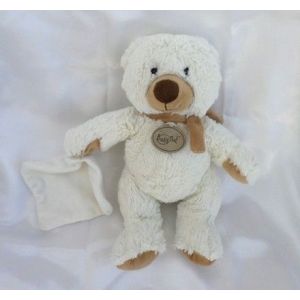 Doudou Peluche Ours Blanc Ecru Avec Mouchoir Carr&eacute; Echarpe Beige Babynat - Occasion