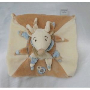 Doudou Plat Carr&eacute; Souris Ecru Beige Bleu Broderie Spirales Doudou Et Compagnie - Occasion
